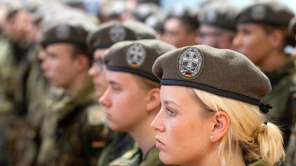 Soldatinnen und Soldaten stehen in Reihund Glied