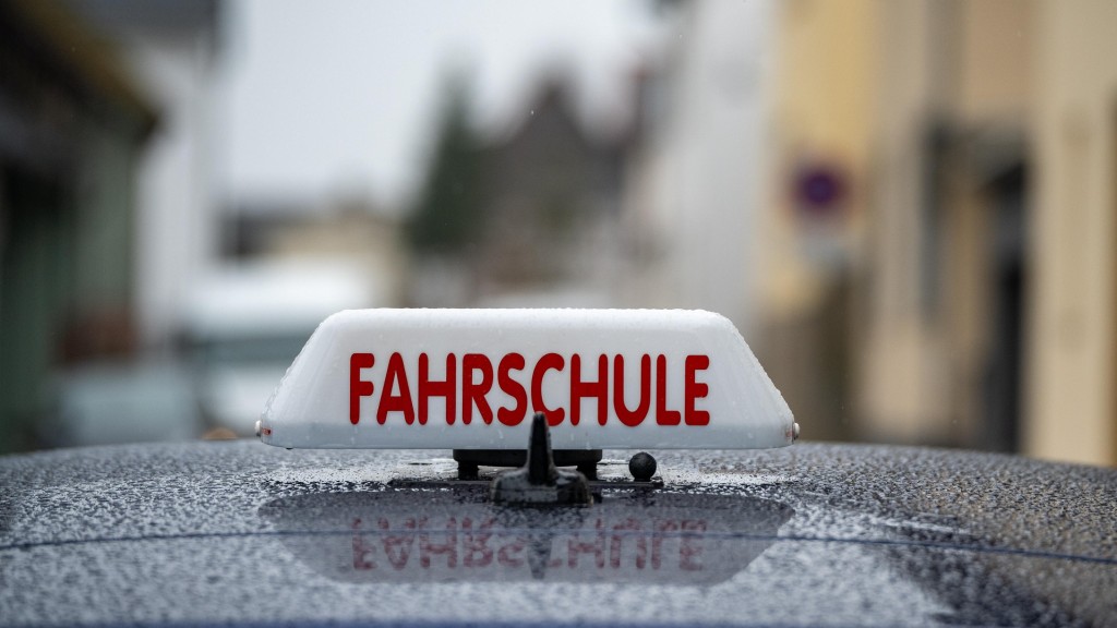 Schild einer Fahrschule, das auf einem Autodach montiert ist, welches von zahlreichen Regentropfen bedeckt ist
