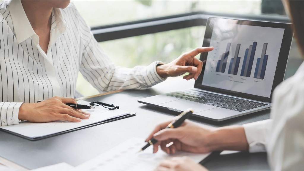 Zwei Personen am Schreibtisch besprechen Firmencharts