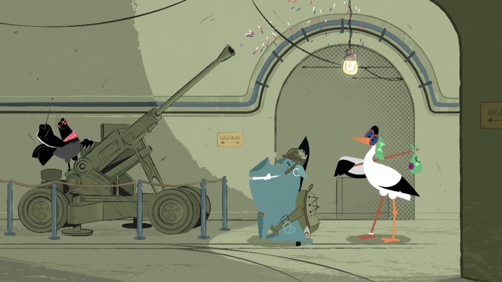 Foto: Annimierte Tiere, Storch, Wildschwein und Auerhuhn.