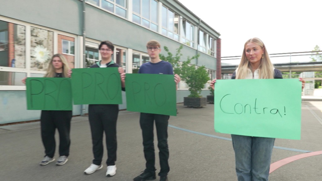 Foto: Jugendliche mit Plakaten mit Pro oder Contra