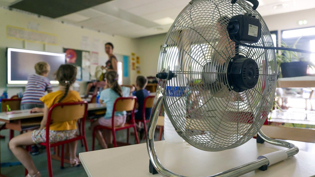 Ein Ventilator steht in einem Klassenraum