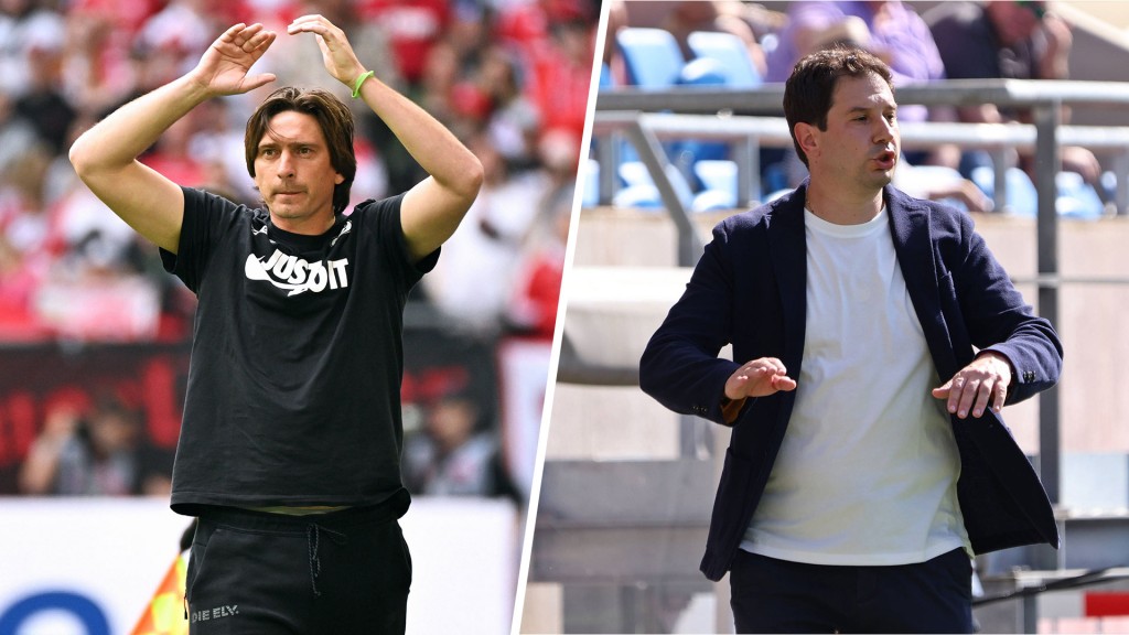 SVE-Trainer Vincent Wagner und FCS-Trainer Argirios Giannikis