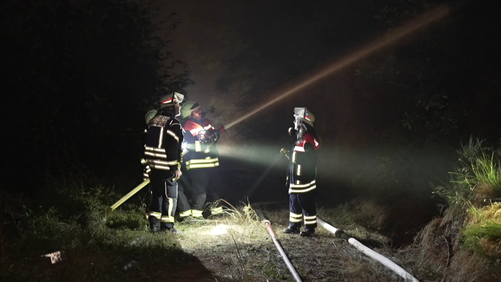 Foto: Einsatzkräfte der Feuerwehr löschen Brand in Waldgebiet bei Nonnweiler