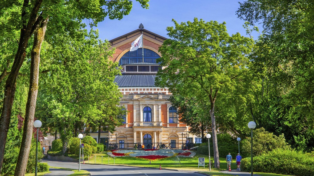 Auffahrtallee mit dem Richard-Wagner-Festspielhaus der Bayreuther Festspiele auf dem Grünen Hügel