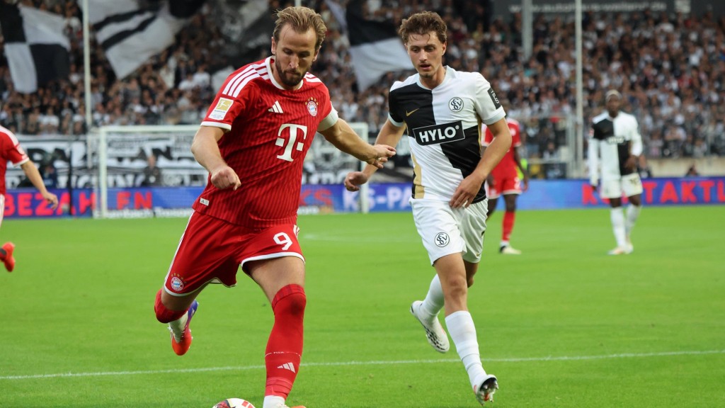Foto: Maurice Krattenmacher (SV 07 Elversberg), Harry Kane (FC Bayern München)