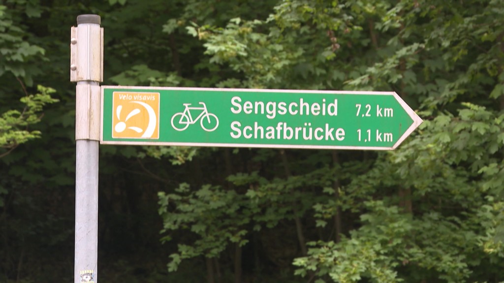 Grünes Schild für Radwege im Saarland