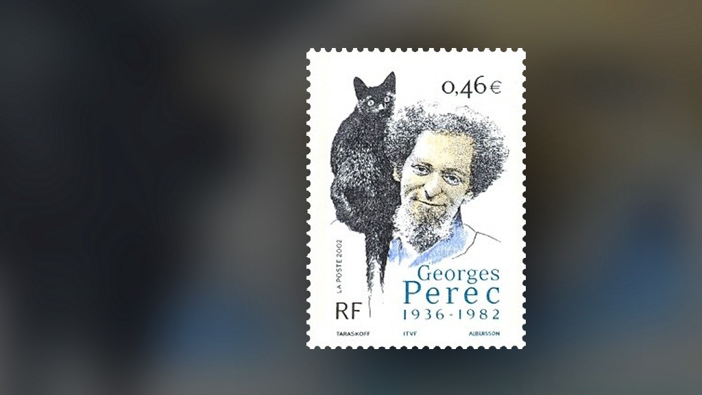 Eine Briefmarke mit dem Konterfei des französischen Autors Georges Perec