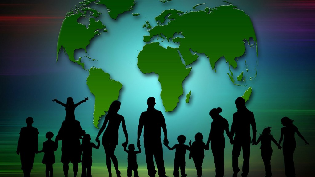 Symbolbild: Grafik mit Menschen vor einer Weltkarte (Quelle: pixabay/geralt)