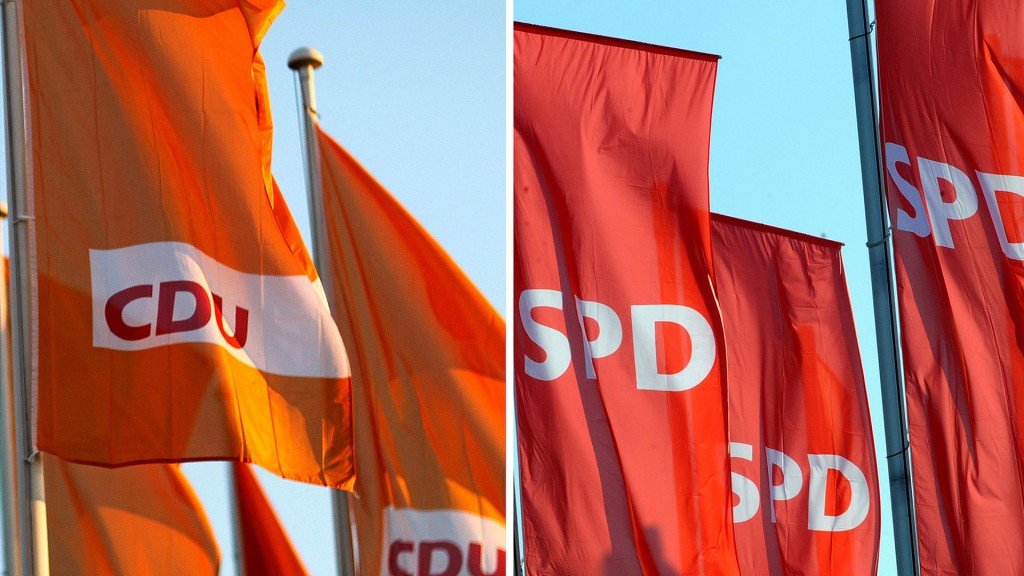 Fahnen von CDU und SPD wehen im Wind. (Foto: picture alliance/Seeger;Stratenschulte/dpa)