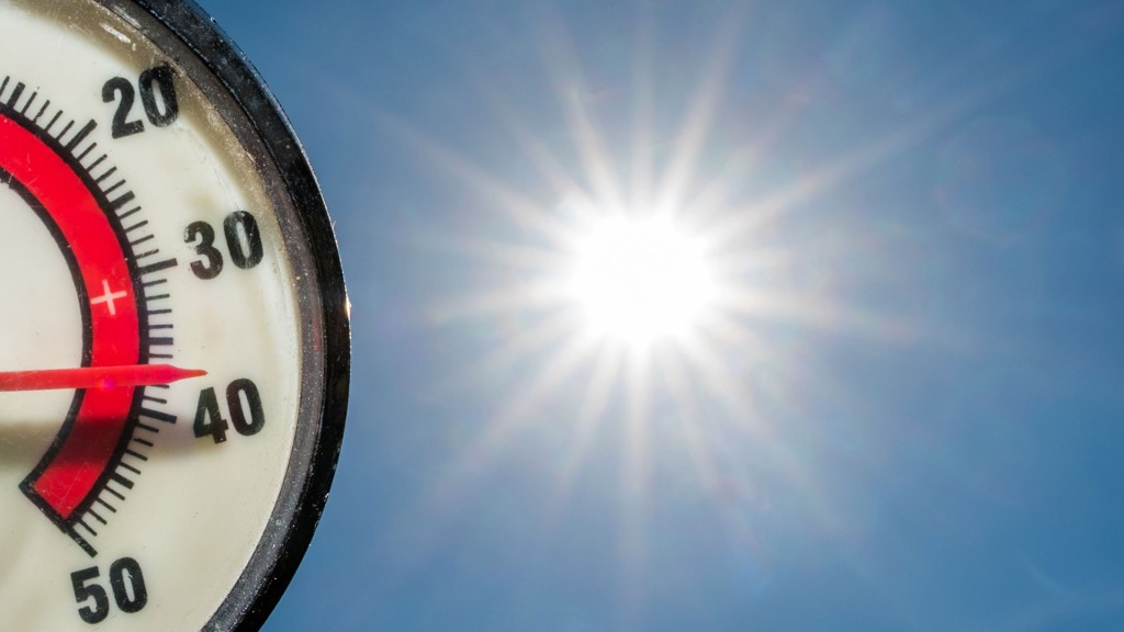 Ein Thermometer mit Sonne im Hintergrund.