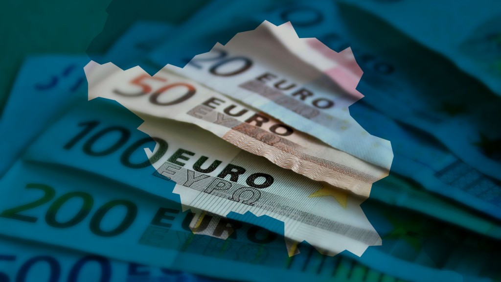 Umriss des Saarlandes auf einer Reihe Euro-Banknoten