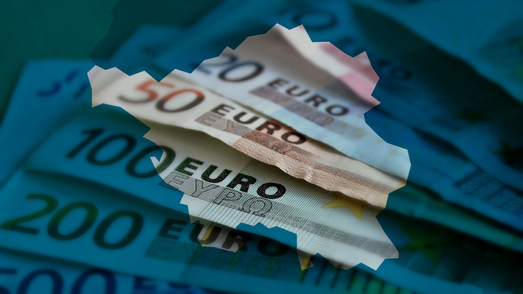 Umriss des Saarlandes auf einer Reihe Euro-Banknoten