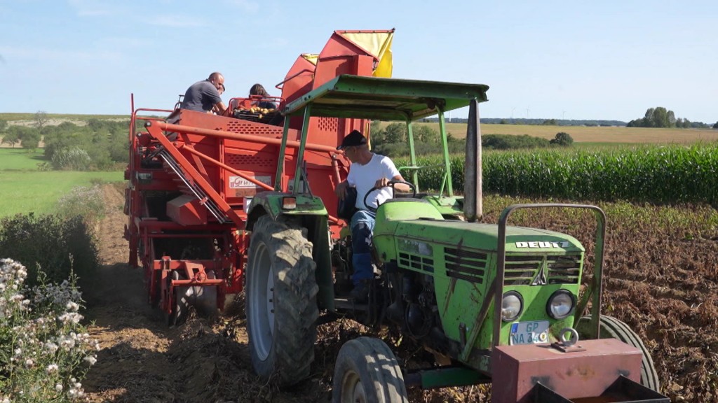 Foto: Bauern mit einem Traktor bei der Ernte