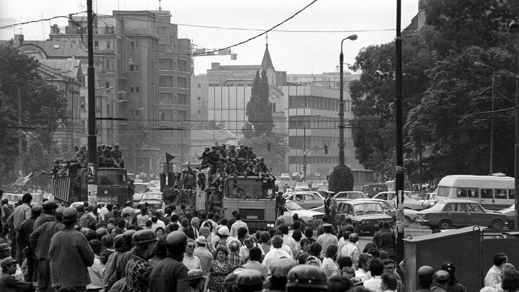 Proteste der Bergarbeiter 1990 in Bukarest, Rumänien