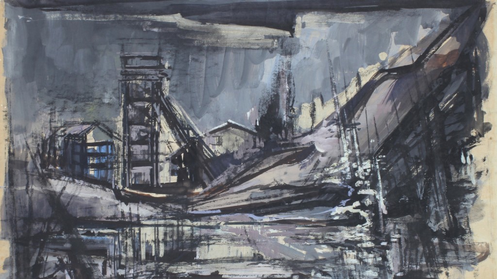 Walter Bernstein, Grubenlandschaft, 1975, Tusche, Gouache und Kohle auf Papier