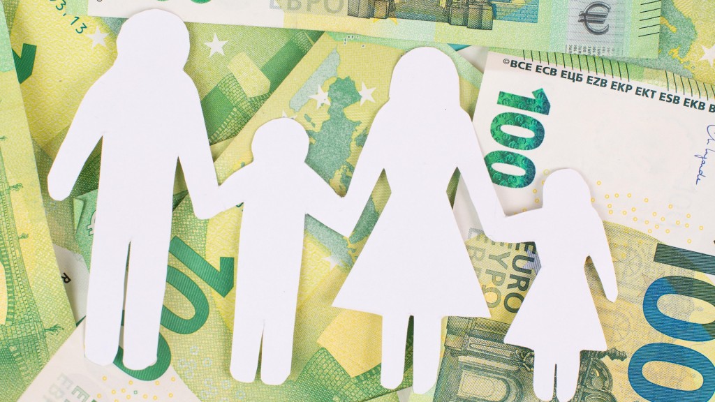 Symbolbild für Soziales. Kinder, Familie und Geld. Euro-Banknoten